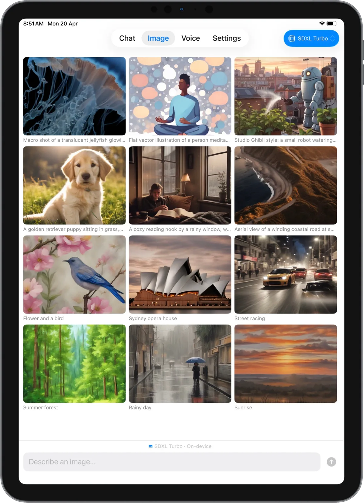 Галерея сгенерированных изображений onLM на iPad